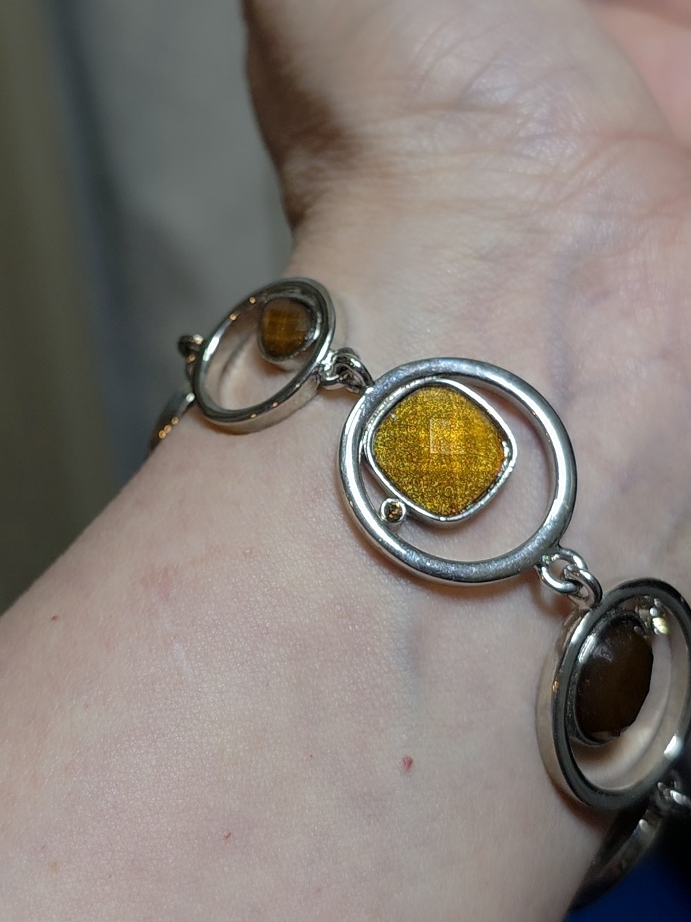 Lia Sophia Silver Link Bracelet with Golden Amber Centers